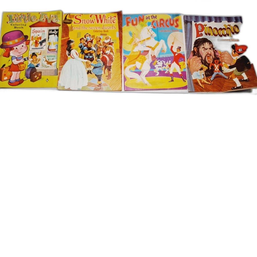 Vintage Coloring Book Lot Little Eva‎ Snow White Circus Pinocchio Unused 4pc